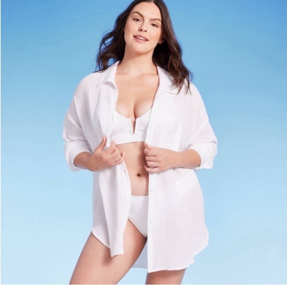 Women's Button-Up Cover Up Shirtdress - Shade & Shore™ White new XL